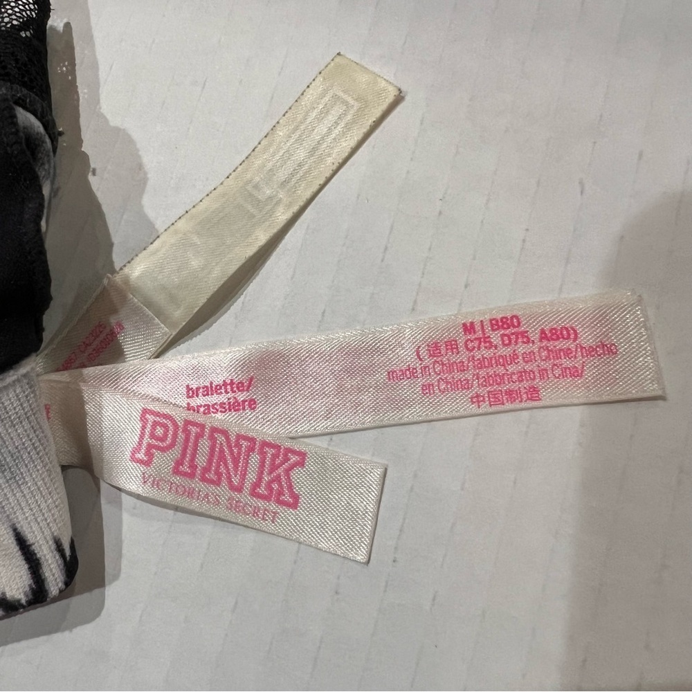 Victoria Secret PINK BRALETTE SZ M BLACK WHITE TIE DYE Racerback - Picture 5 of 5